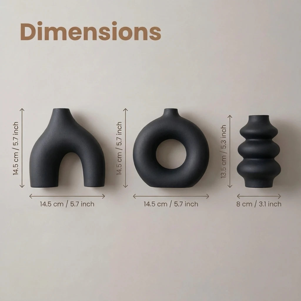 black Color 3D Printed Wabi-Sabi Irregular Plastic Decorative Vase Set